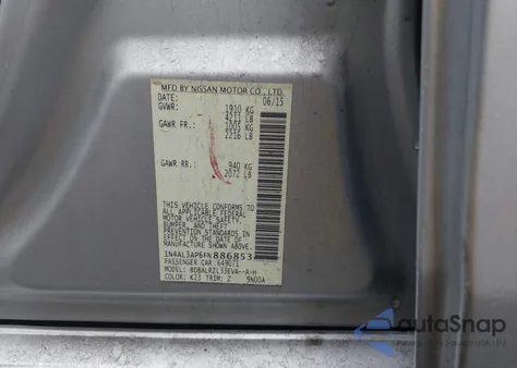 2015 Nissan Altima 2.5 Sl from USA, damaged, VIN 1N4AL3AP6FN886853